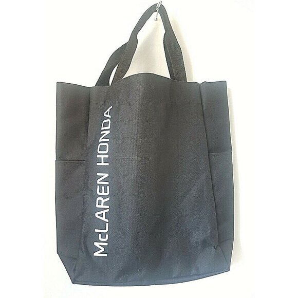 MCLAREN HONDA Racing Black Canvas Tote Bag Side Pockets Not used Large England - Picture 8 of 11